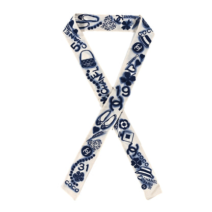Chanel Silk CC Slim Bandeau Scarf Navy Ivory 1 of 3