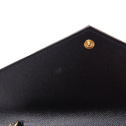 Saint Laurent Grain De Poudre Matelasse Chevron Monogram Envelope Chain Wallet Black 8 of 11