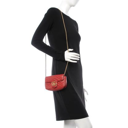 Gucci Calfskin Matelasse Super Mini GG Marmont Shoulder Bag Hibiscus Red 2 of 12