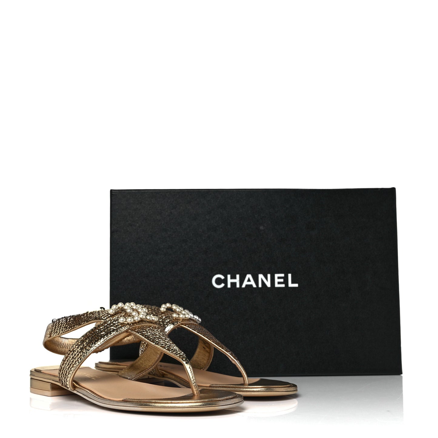 Sequin Pearl CC Thong Sandals 38.5 Gold