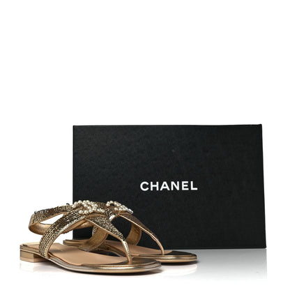 Chanel Sequin Pearl CC Thong Sandals 38.5 Gold 9 of 9