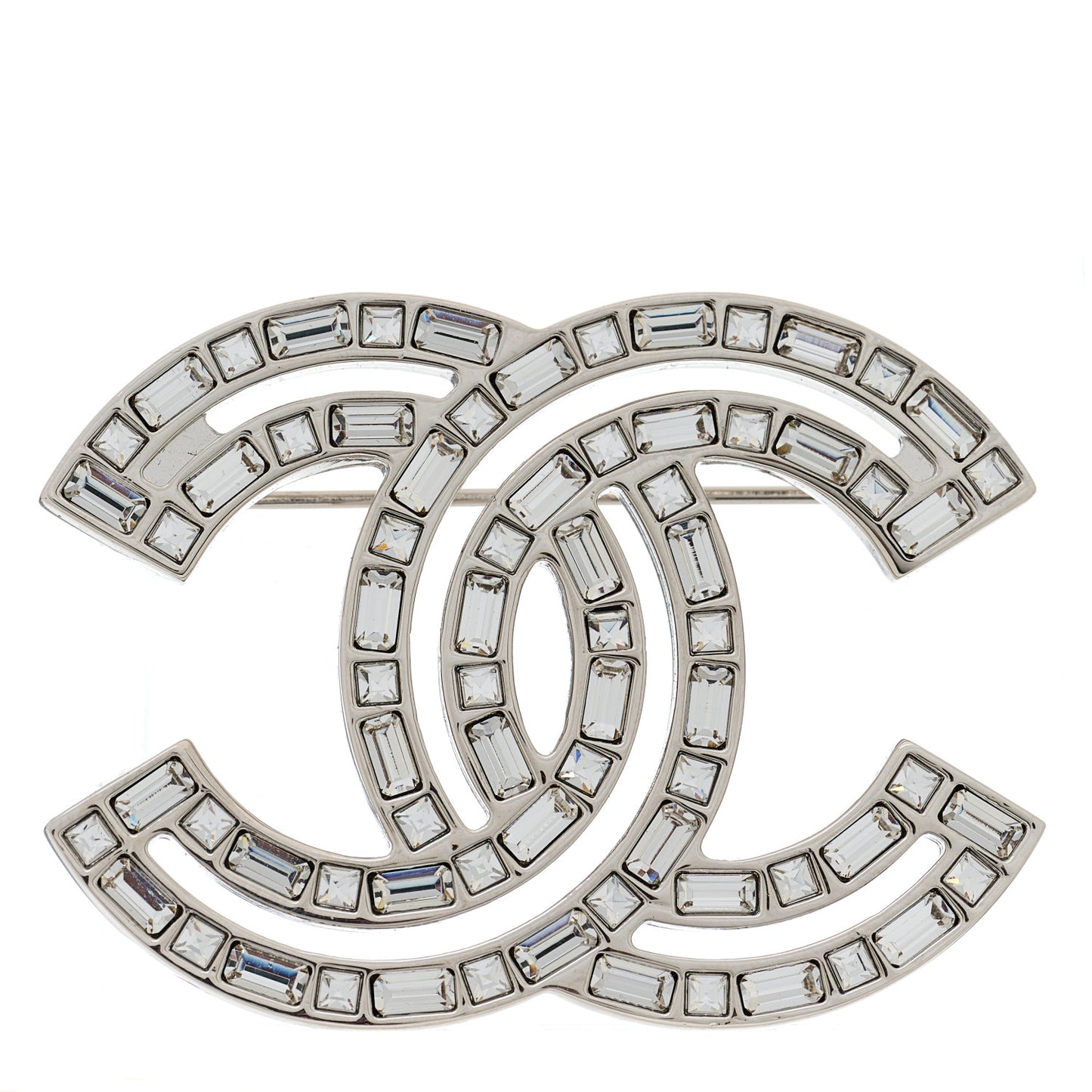 Baguette Crystal CC Brooch Silver