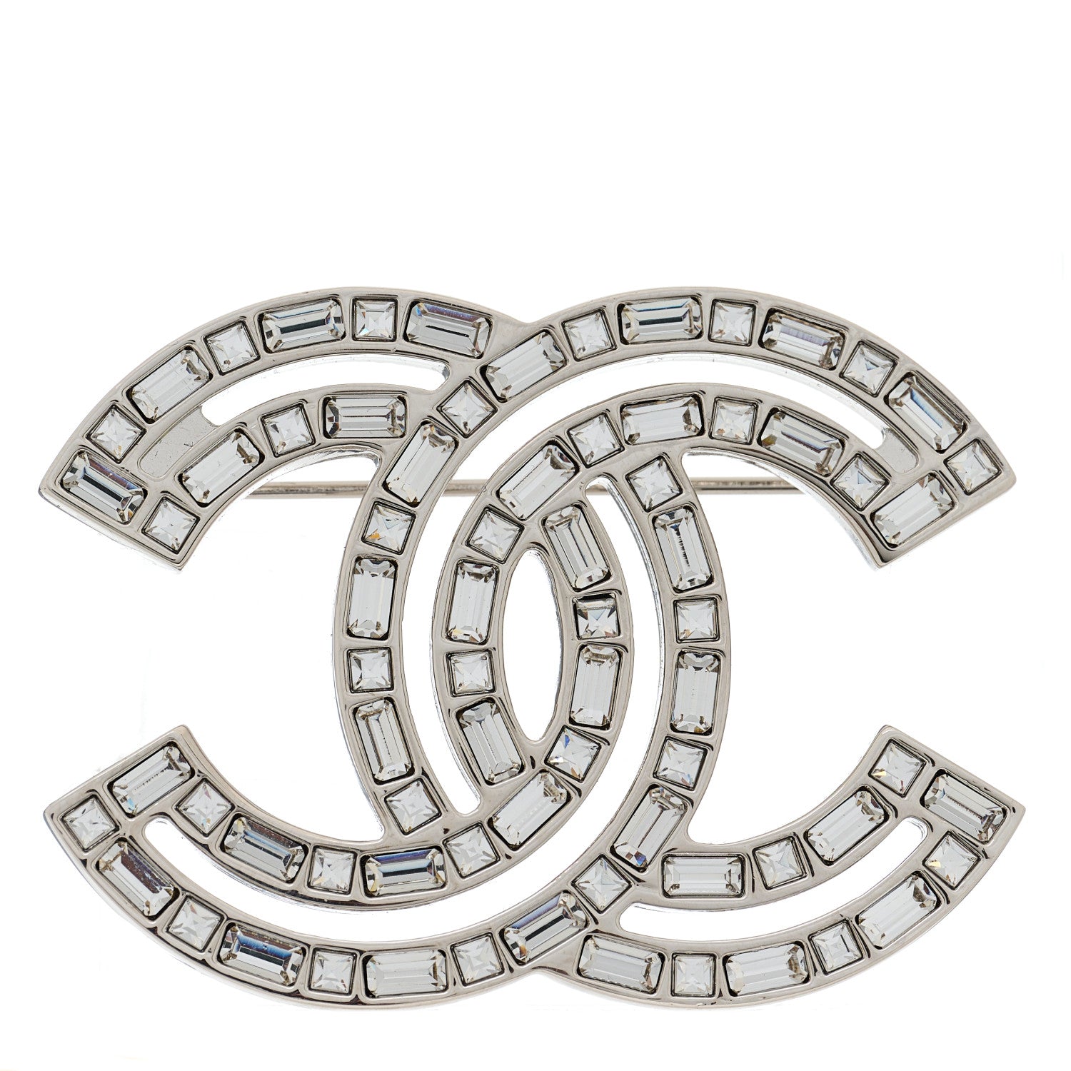 Chanel Baguette Crystal CC Brooch Silver 1 of 3