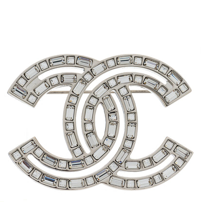 Chanel Baguette Crystal CC Brooch Silver 1 of 3