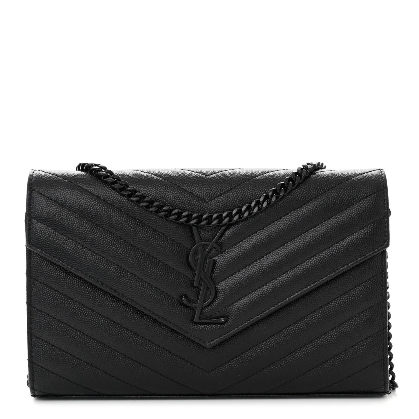 Grain De Poudre Matelasse Chevron Monogram Monochrome Chain Wallet Black