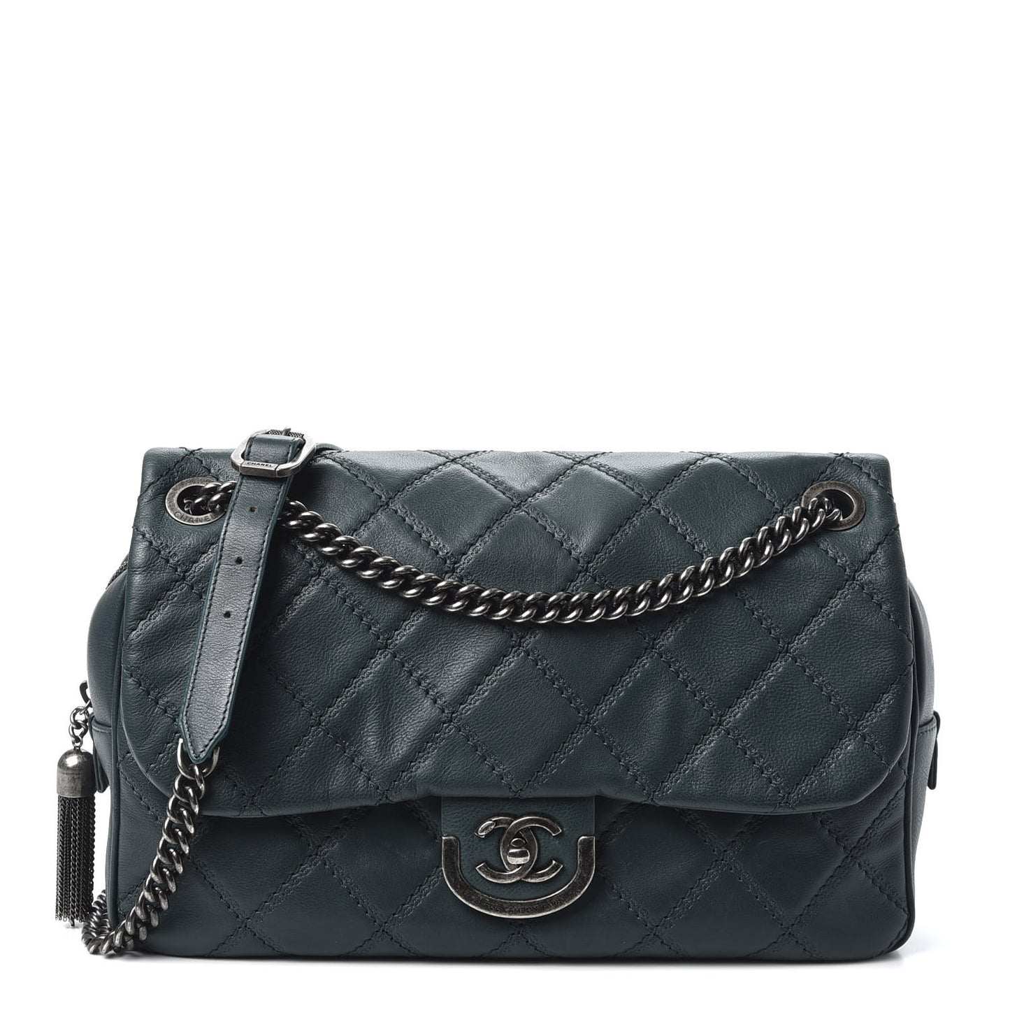 Calfskin Quilted Jumbo Coco Sporran Flap Dark Green