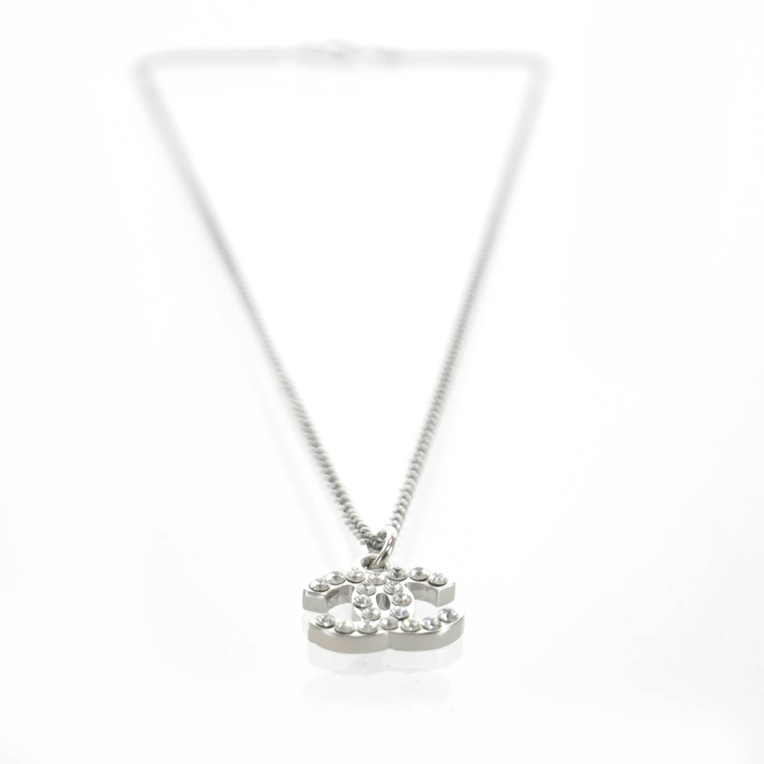 Chanel Swarovski Crystal CC Necklace Silver 1 of 5