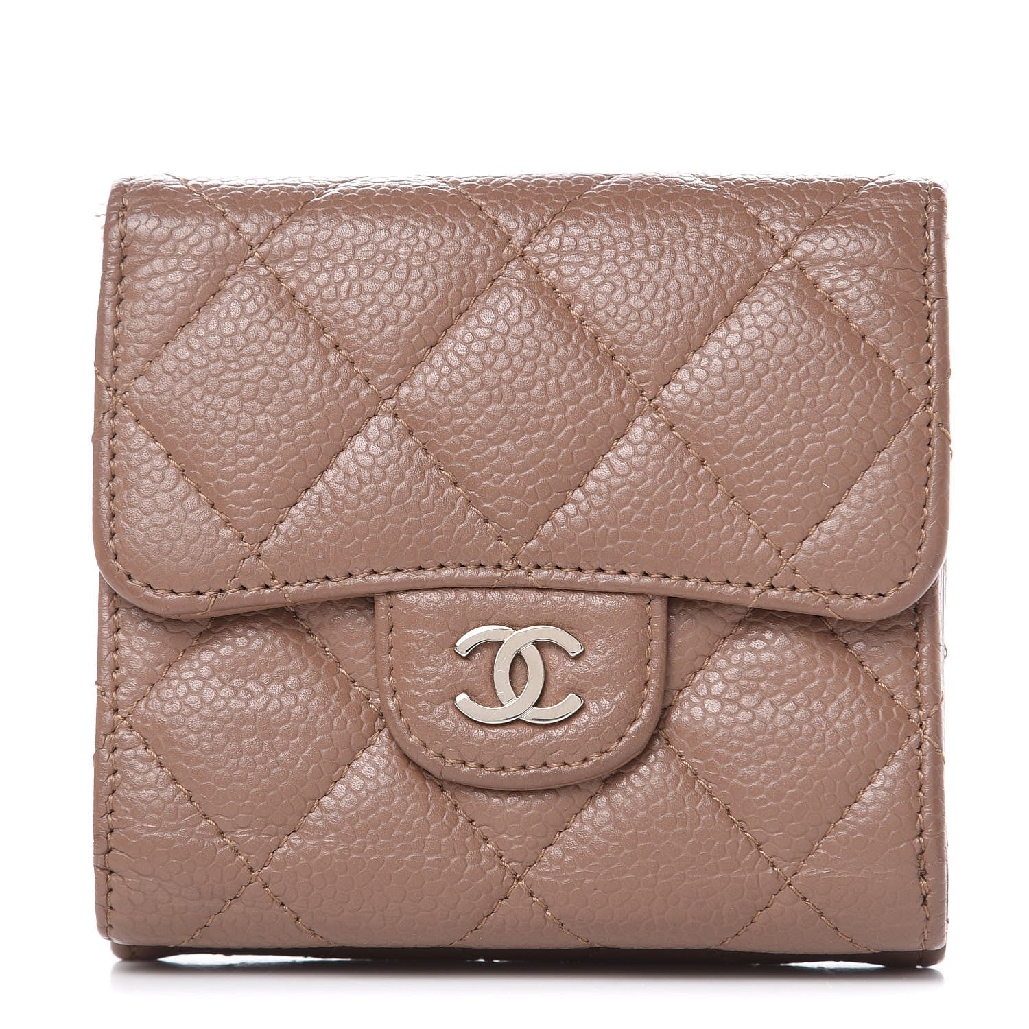 Chanel Caviar Quilted Compact Flap Wallet Dark Beige 1 of 14