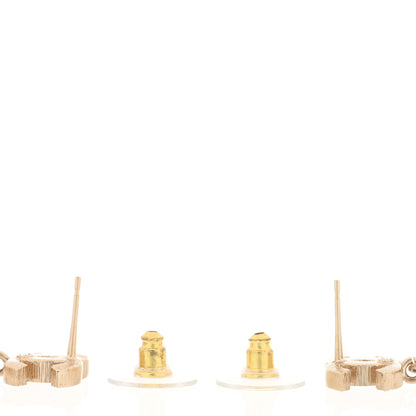 Chanel Crystal Pearl CC Lace Camellia Earrings Gold 3 of 4