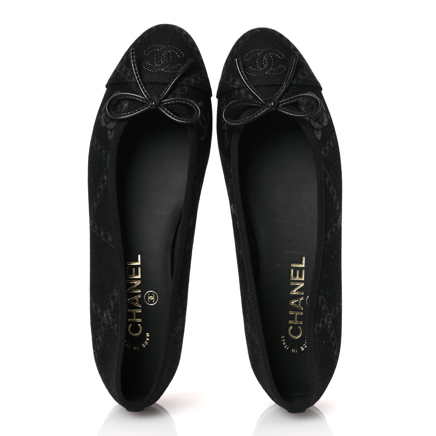Denim Printed Cap Toe Ballerina Flats 38.5 Black White