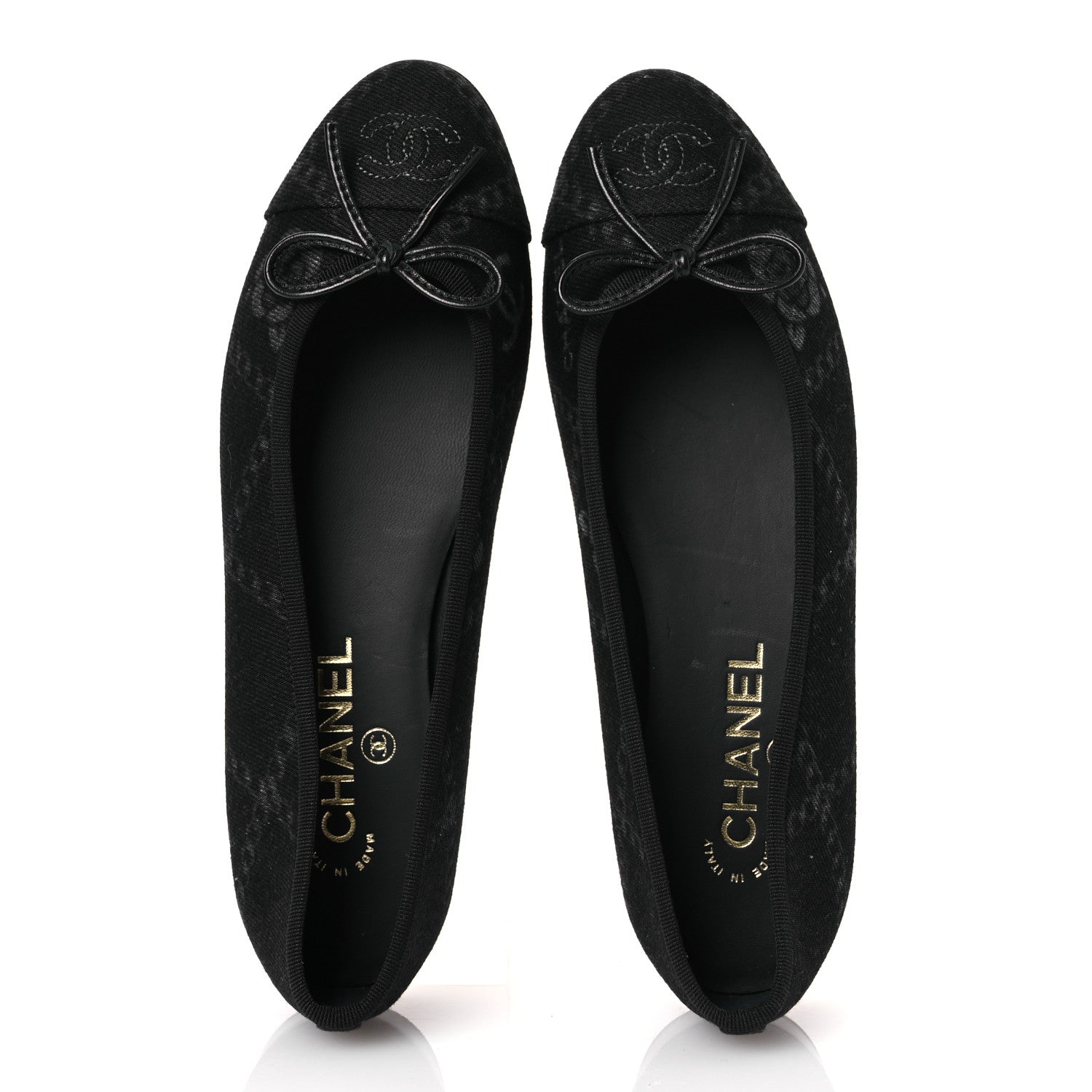 Chanel Denim Printed Cap Toe Ballerina Flats 38.5 Black White 2 of 11