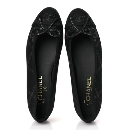 Chanel Denim Printed Cap Toe Ballerina Flats 38.5 Black White 2 of 11