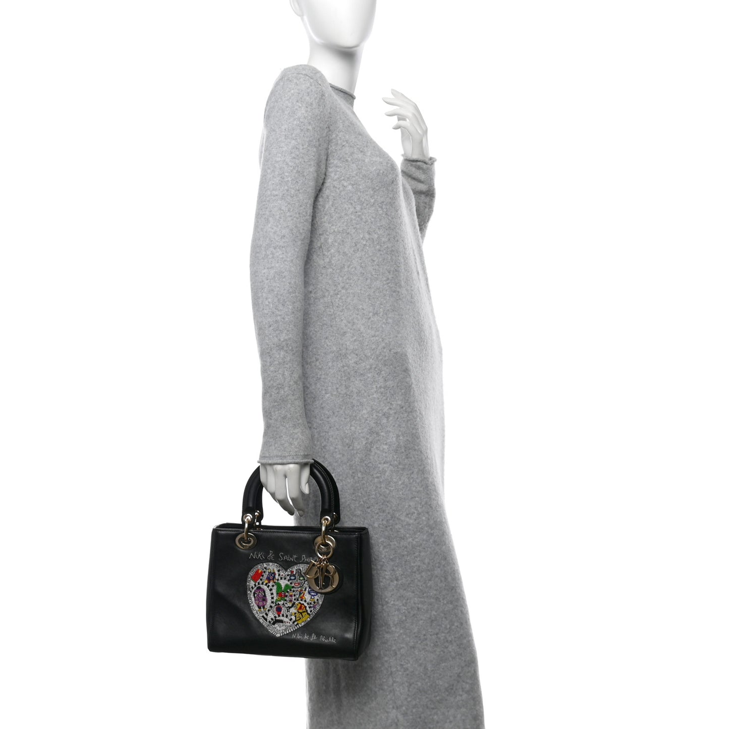 Calfskin Niki De Saint Phalle Heart Medium Supple Lady Dior Black