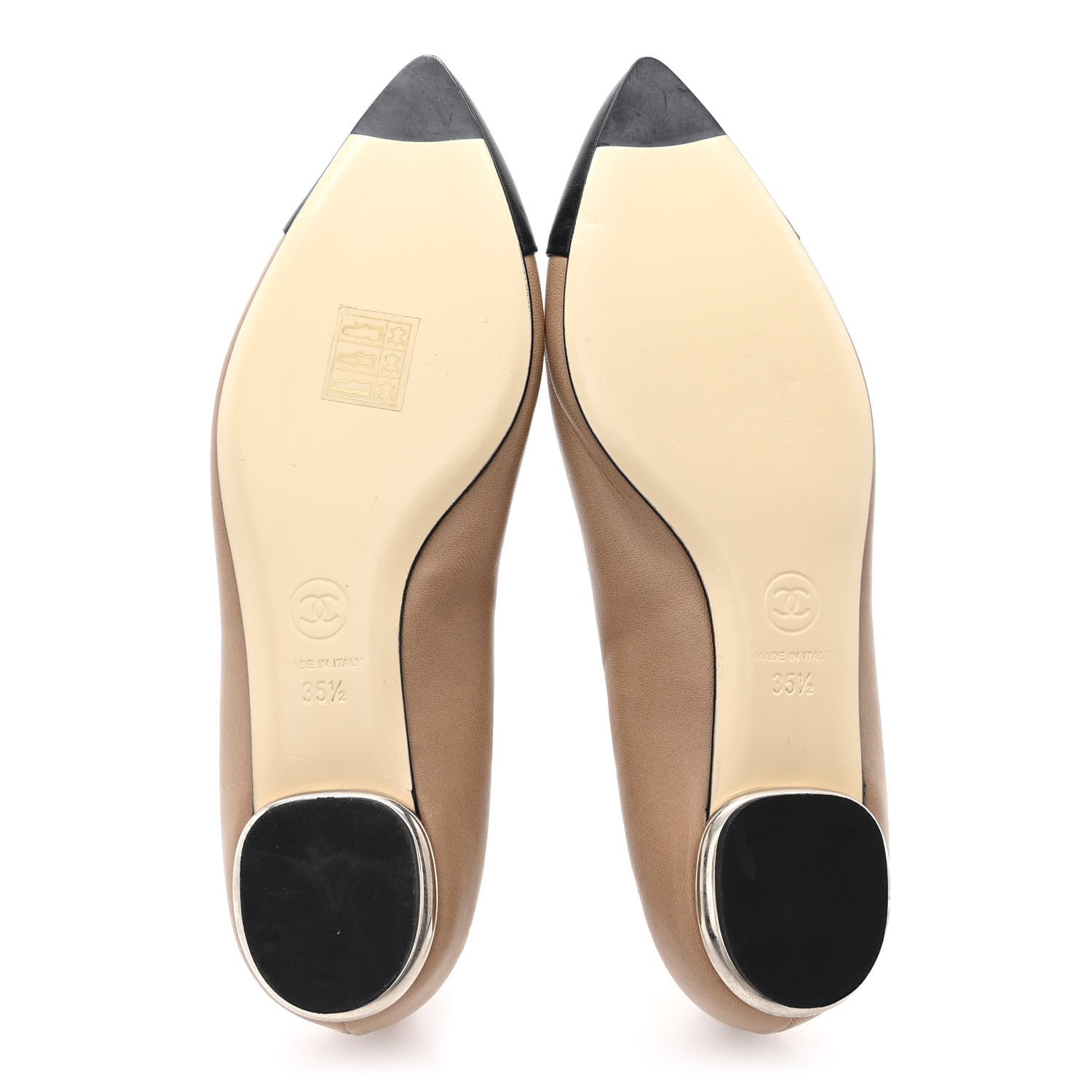 Chanel Lambskin Coco Line Pointed Toe Ballerina Flats 35.5 Beige Black 5 of 11