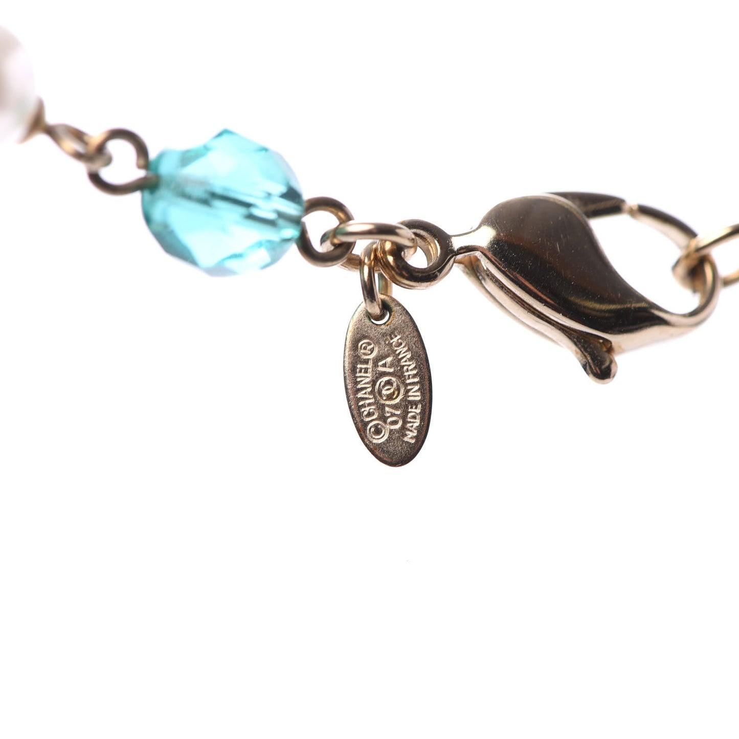 Ruthenium Pearl Beaded CC Short Necklace Silver Blue