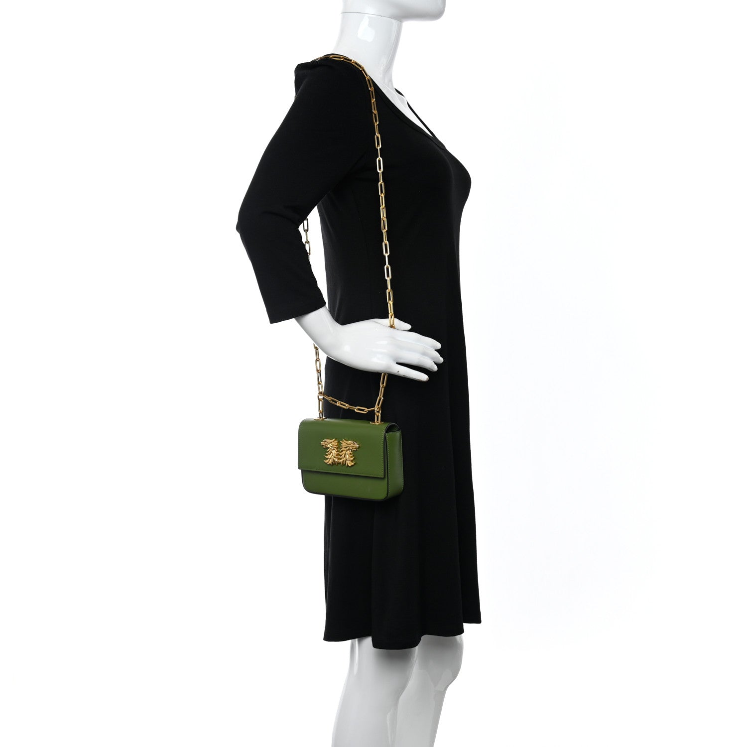Valentino Garavani Calfskin Maison Gryphons Chain Shoulder Bag Green 2 of 11