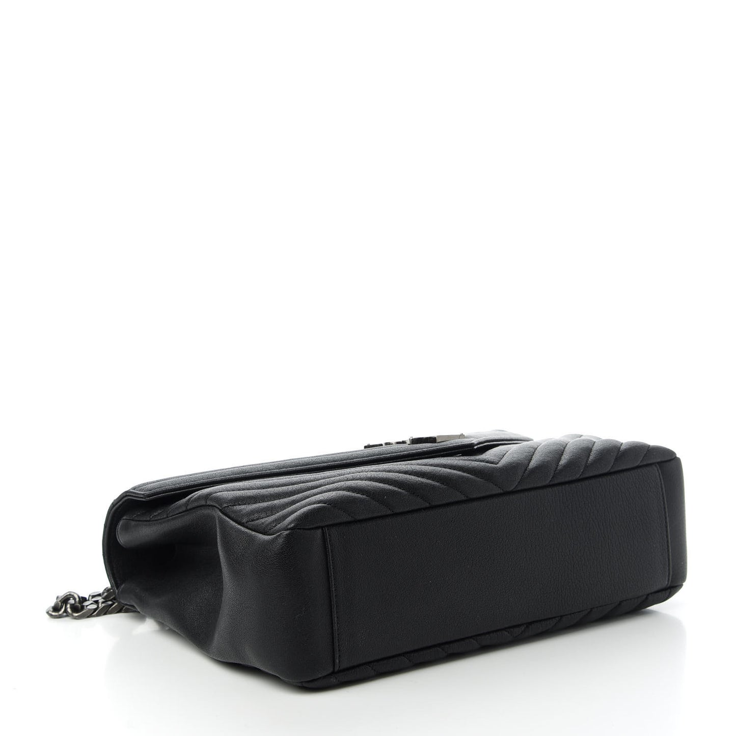 Sheepskin Matelasse Chevron Monogram Large College Satchel Black