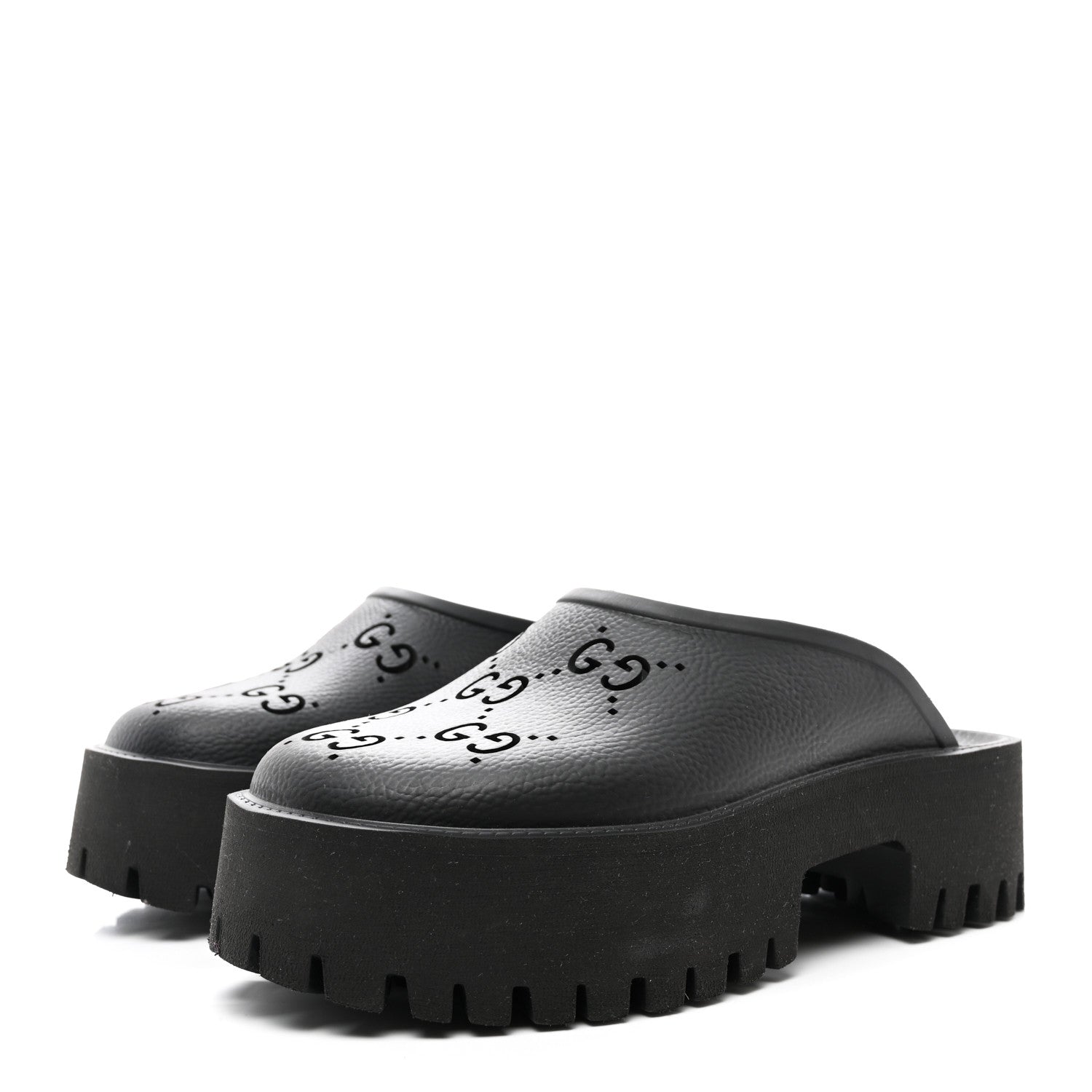 Gucci Rubber GG Monogram Perforated Elea Platform 55mm Lug Sole Sandals 38 Black 3 of 8