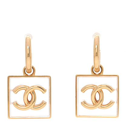 Chanel Metal Resin CC Square Drop Earrings Gold Transparent 2 of 11