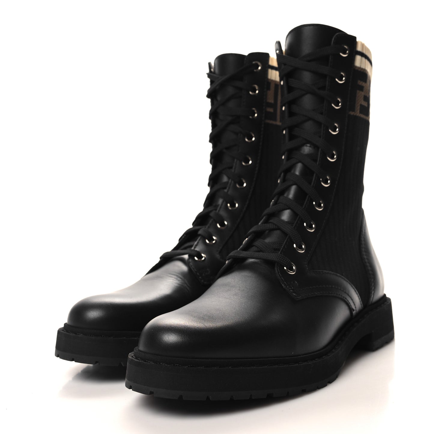 Calfskin Stretch Fabric Rockoko Biker Boots 38.5 Tobacco Black Marino