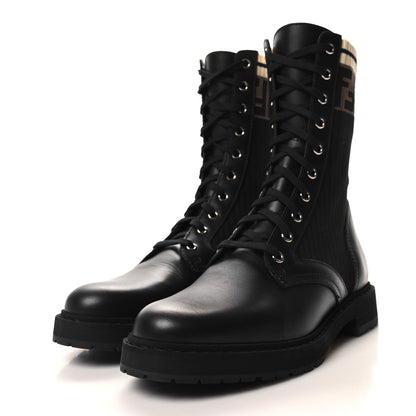 Fendi Calfskin Stretch Fabric Rockoko Biker Boots 38.5 Tobacco Black Marino 3 of 7