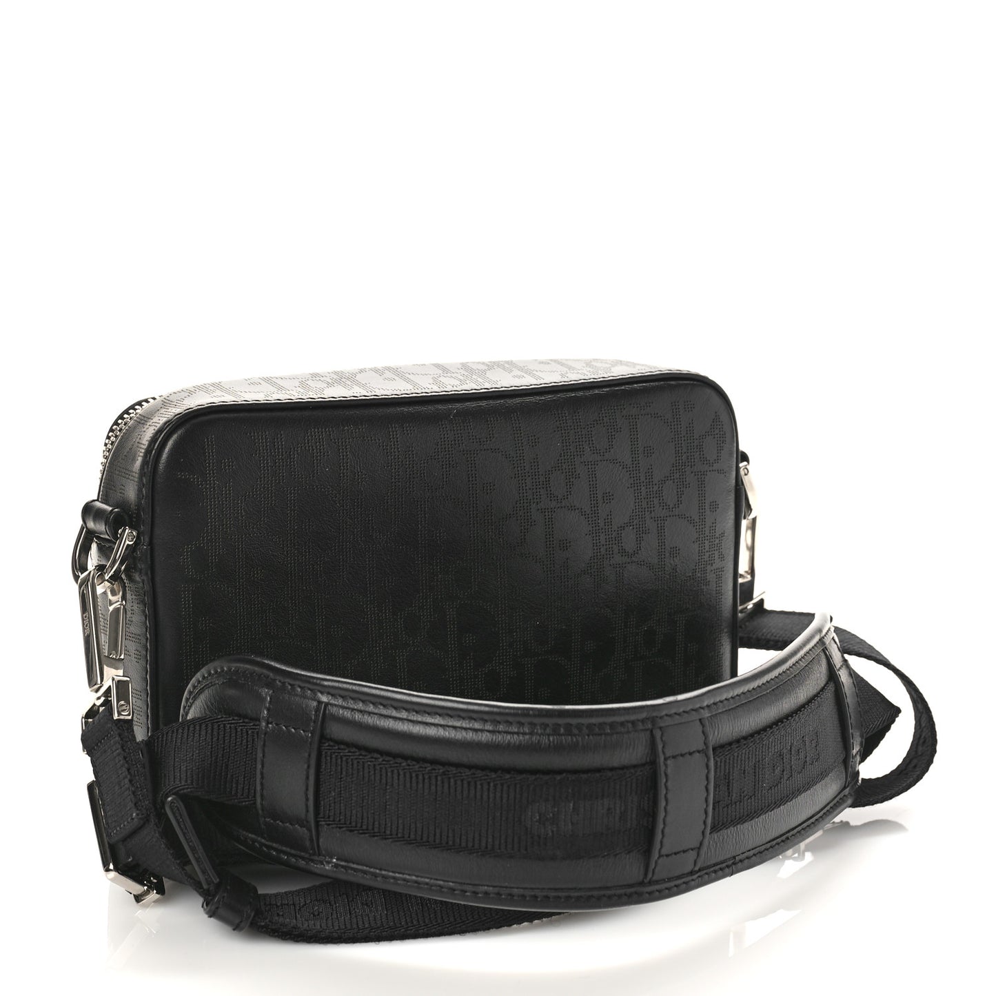 Calfskin Perforated Oblique Galaxy Safari Messenger Bag Black