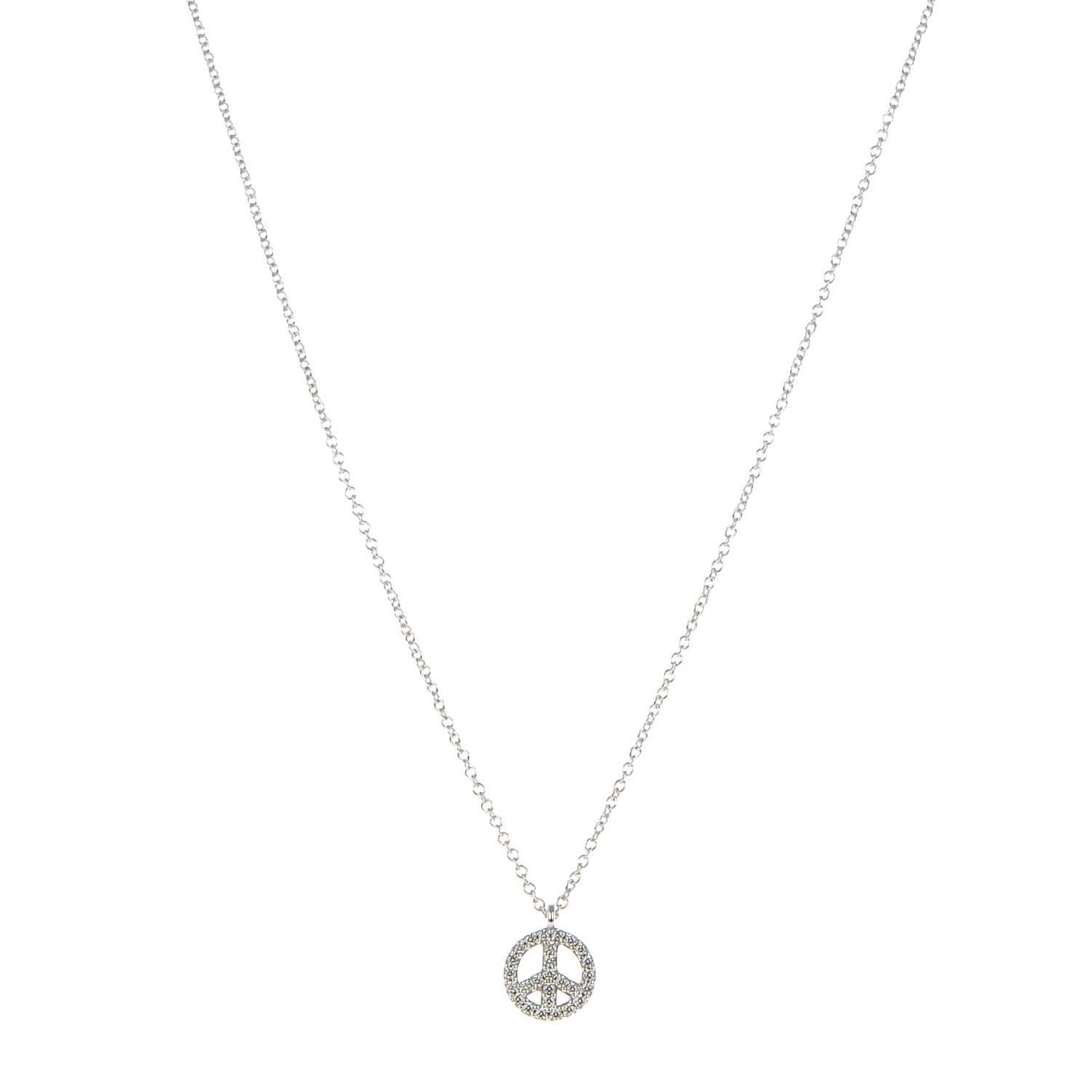 Tiffany 18K White Gold Diamond Metro Peace Pendant Necklace 1 of 6