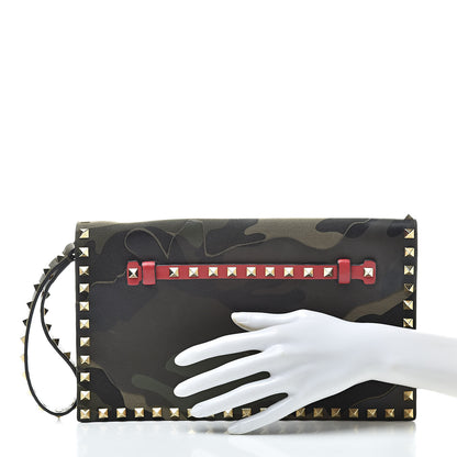 Valentino Garavani Nappa Canvas Camouflage Rockstud Wristlet Clutch Verde Rouge 2 of 12