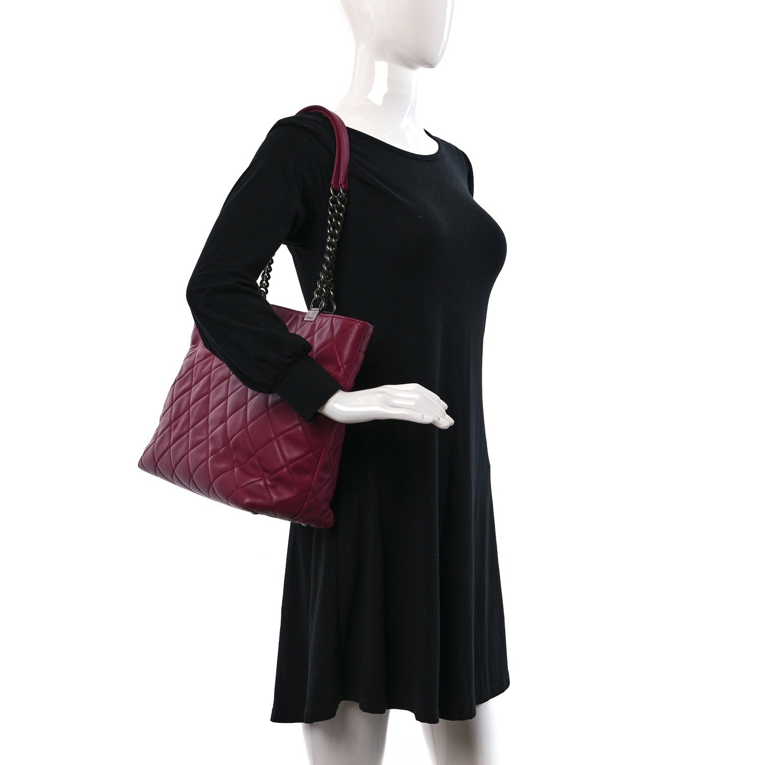 Chanel Calfskin Quilted Large Shopping In Chains Tote Dark Pink 2 of 13