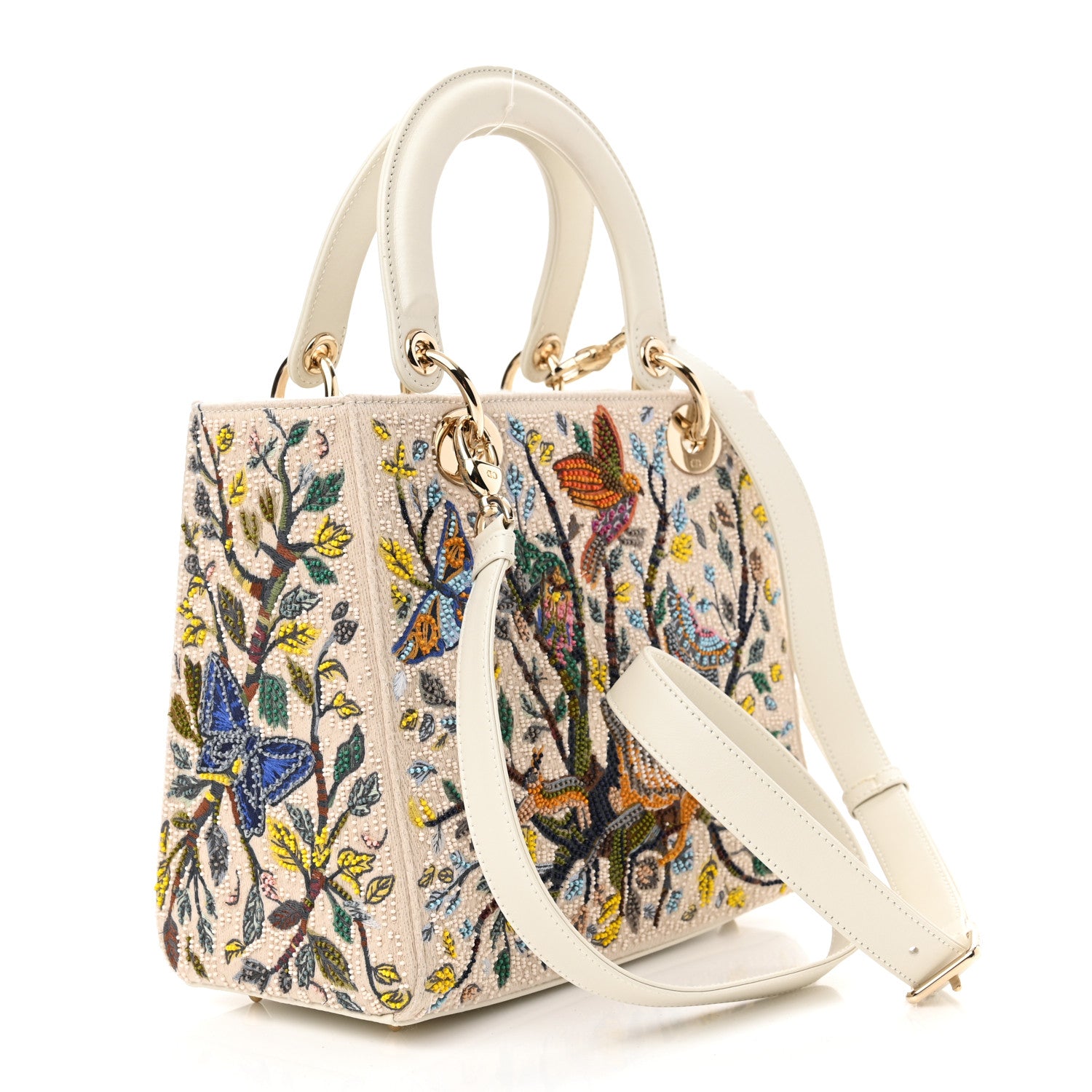 Christian Dior Calfskin Embroidered Medium Lady Dior White Multicolor 3 of 9