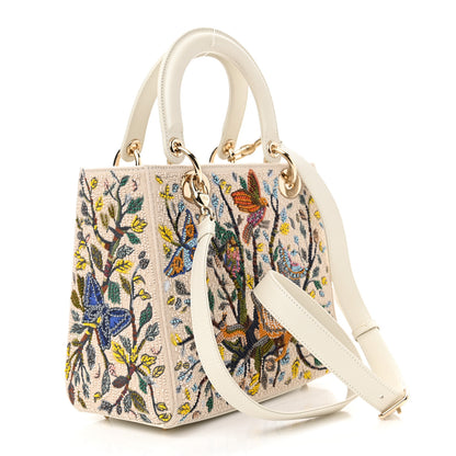 Christian Dior Calfskin Embroidered Medium Lady Dior White Multicolor 3 of 9