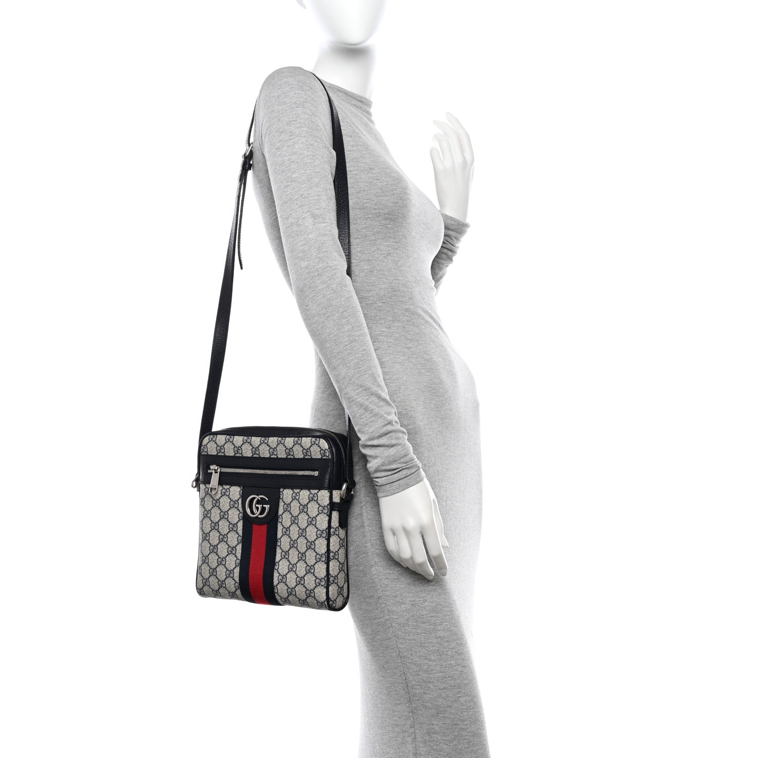 Gucci GG Supreme Monogram Textured Dollar Calfskin Web Small Ophidia Messenger Bag Beige Blue 2 of 11