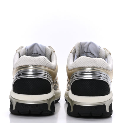 Chanel Fabric Laminated Calfskin Stretch CC Sneakers 39 White Gold Silver 5 of 9