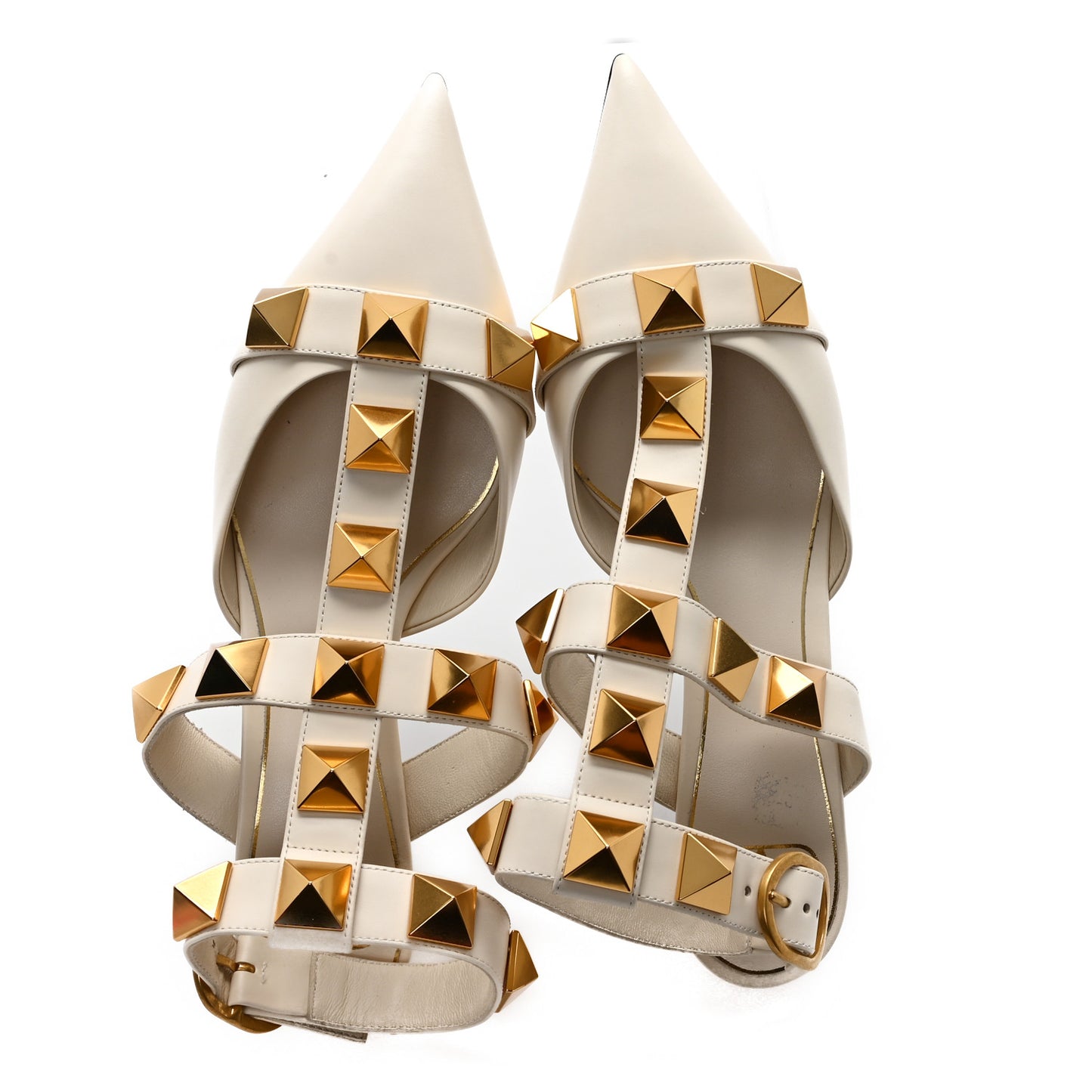 Calfskin Roman Stud Ankle Strap 40mm Pumps 38 Light Ivory