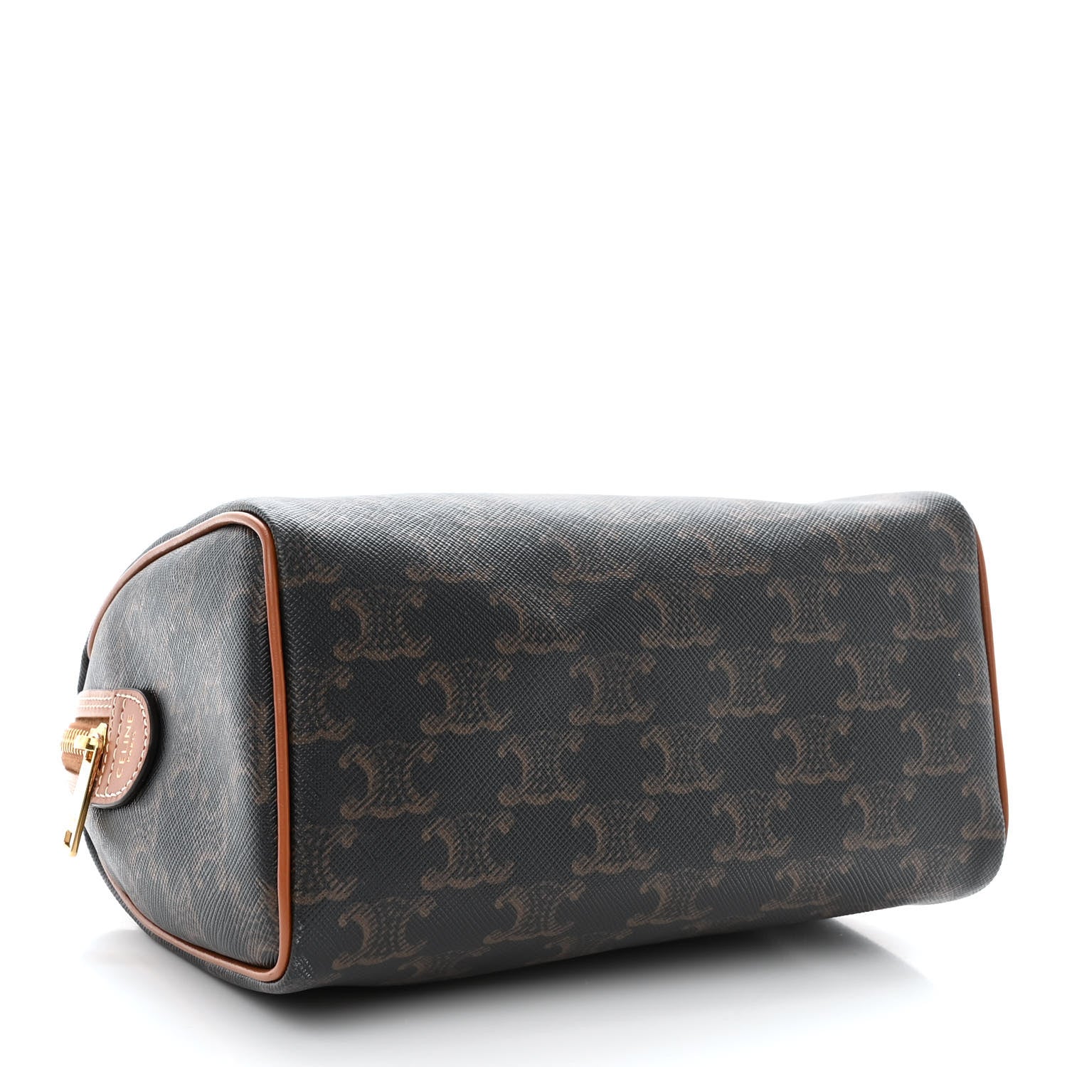 Celine Triomphe Canvas Calfskin Small Boston Bag Tan 4 of 11