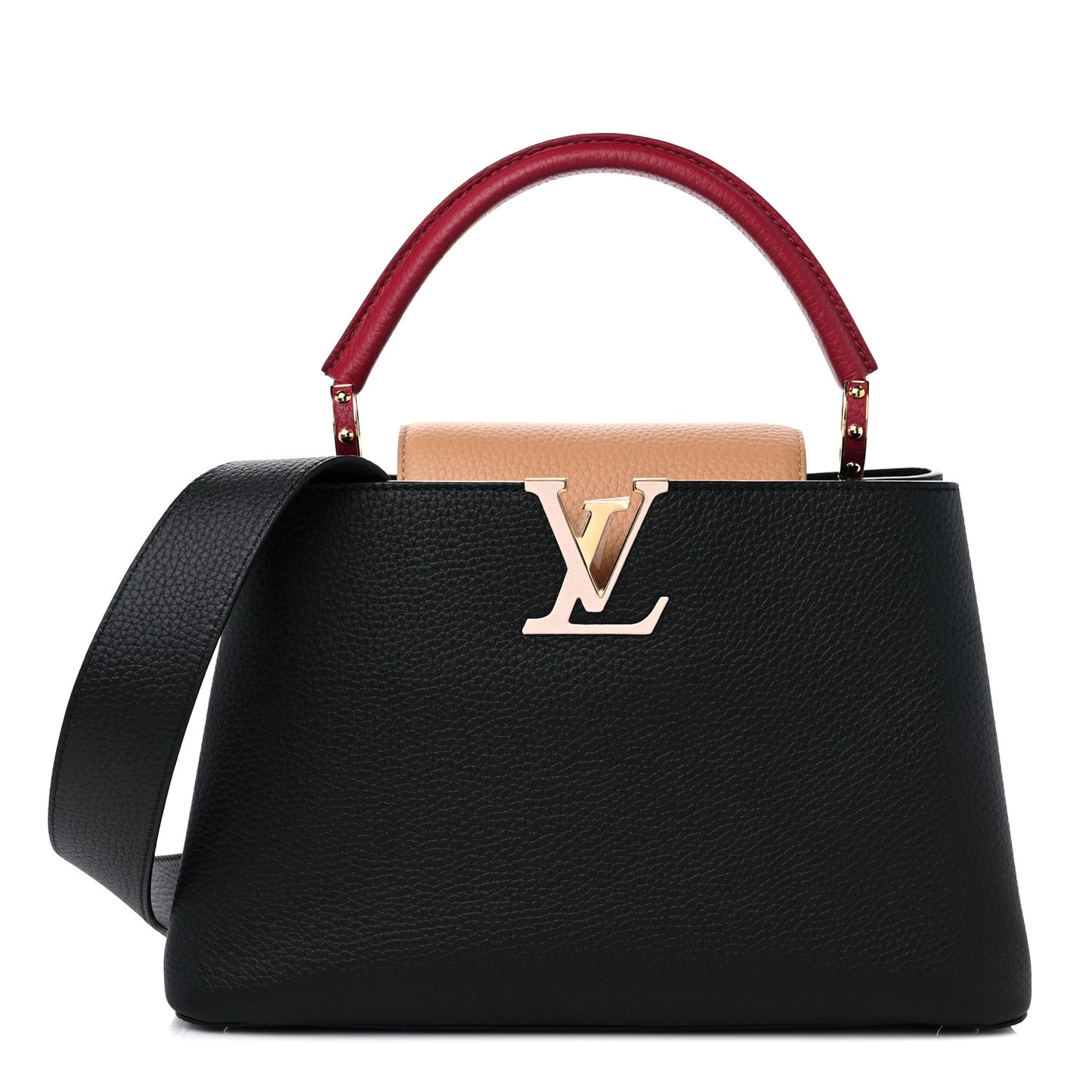 Taurillon Capucines MM Black Arizona Beige Ruby Red