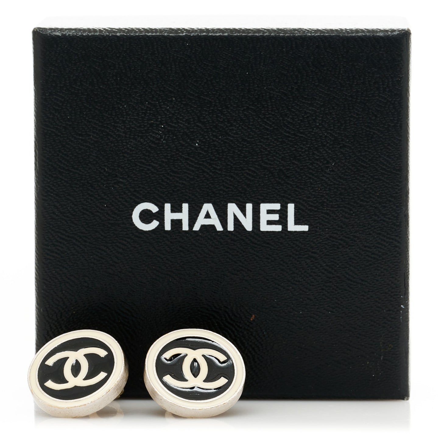 Resin CC Clip On Earrings Black White