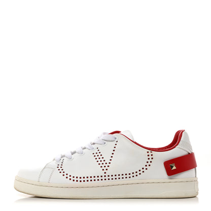 Valentino Garavani Calfskin Womens Backnet Sneakers 37.5 White Red 1 of 9