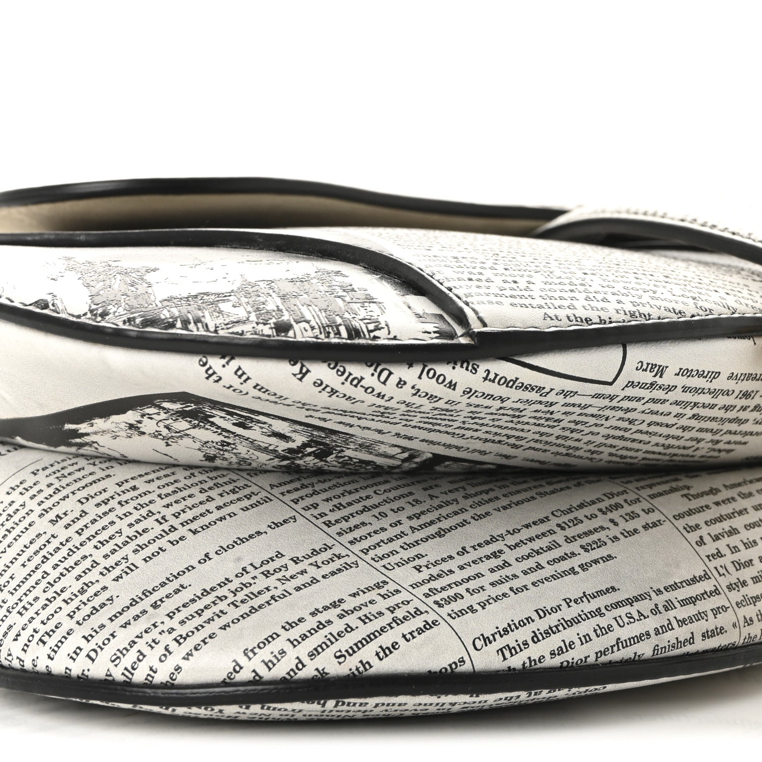 Christian Dior Calfskin Newspaper Printed Saddle Bag With Strap Black White 9 of 10