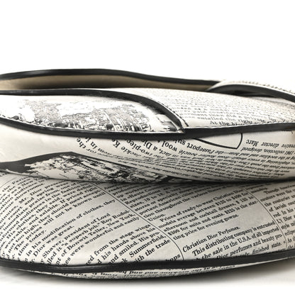 Christian Dior Calfskin Newspaper Printed Saddle Bag With Strap Black White 9 of 10