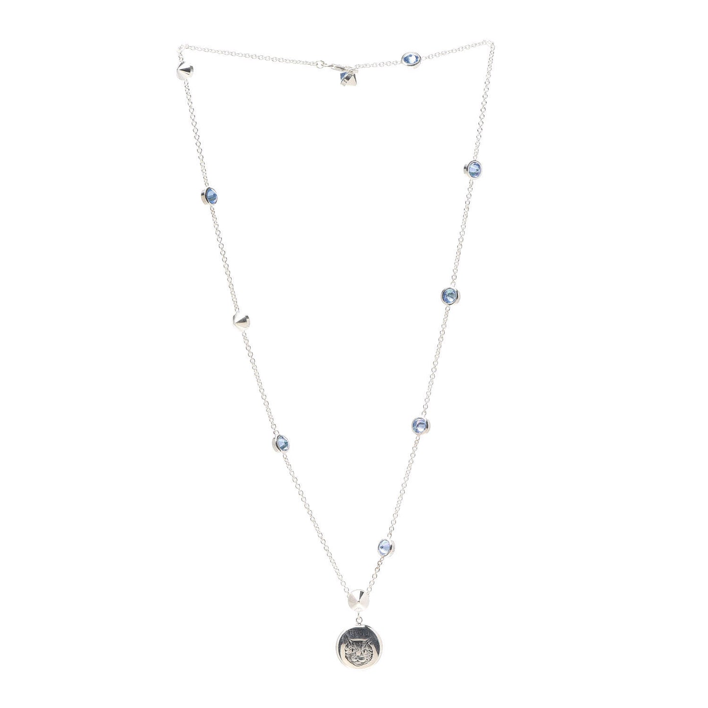 Sterling Silver Blue Zirconia Blind For Love Pendant Necklace