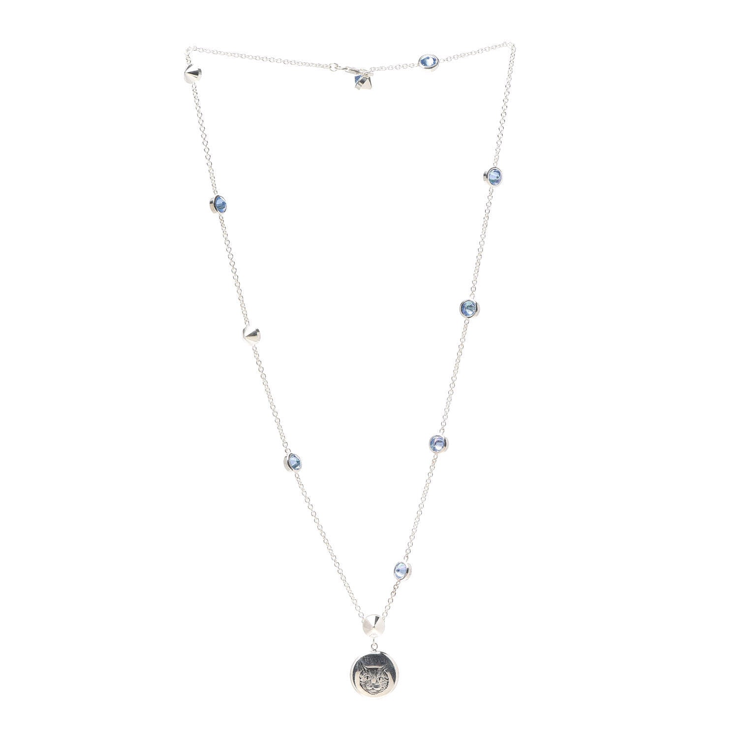 Gucci Sterling Silver Blue Zirconia Blind For Love Pendant Necklace 3 of 4