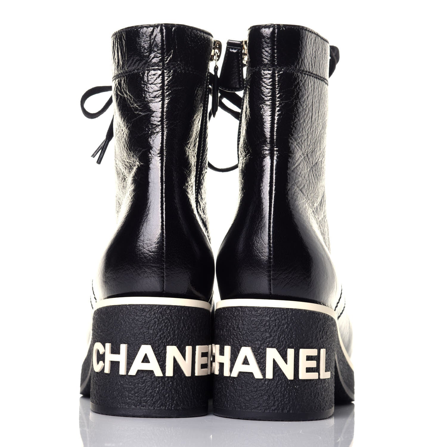Chanel Shiny Crumpled Lambskin Lace Up Boots 36.5 Black 5 of 11