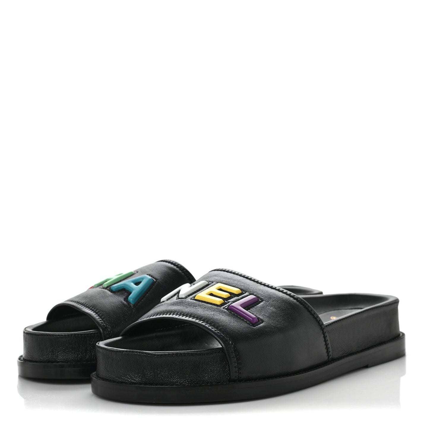 Lambskin Cha-Nel Mule Sandals 40.5 Black Multicolor