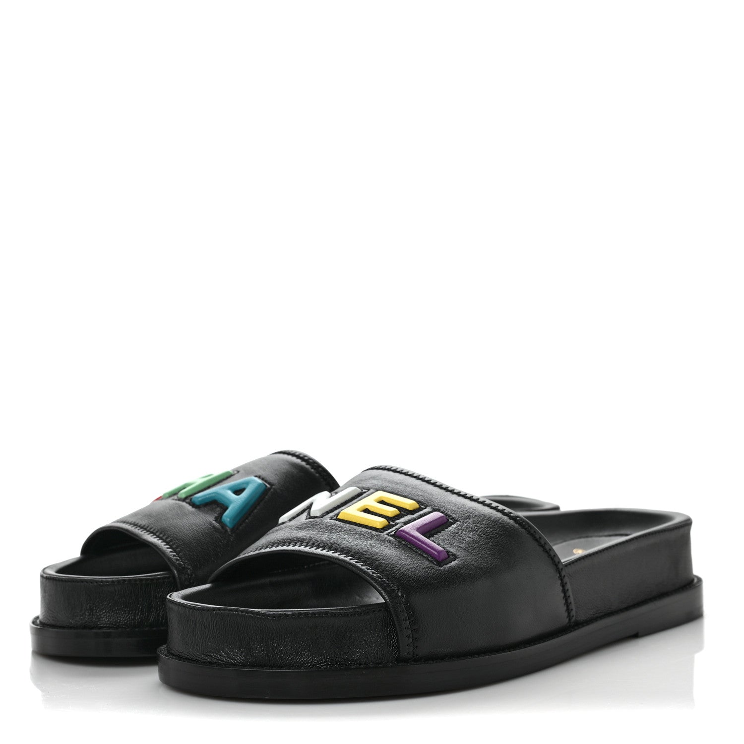 Chanel Lambskin Cha-Nel Mule Sandals 40.5 Black Multicolor 3 of 8