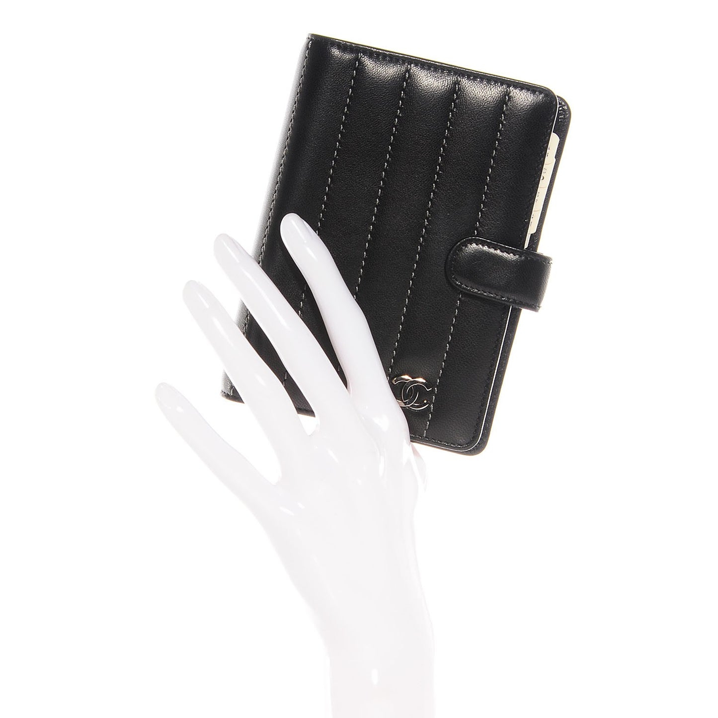 Lambskin Vertical Quilt Mademoiselle Small Ring Agenda Planner Black