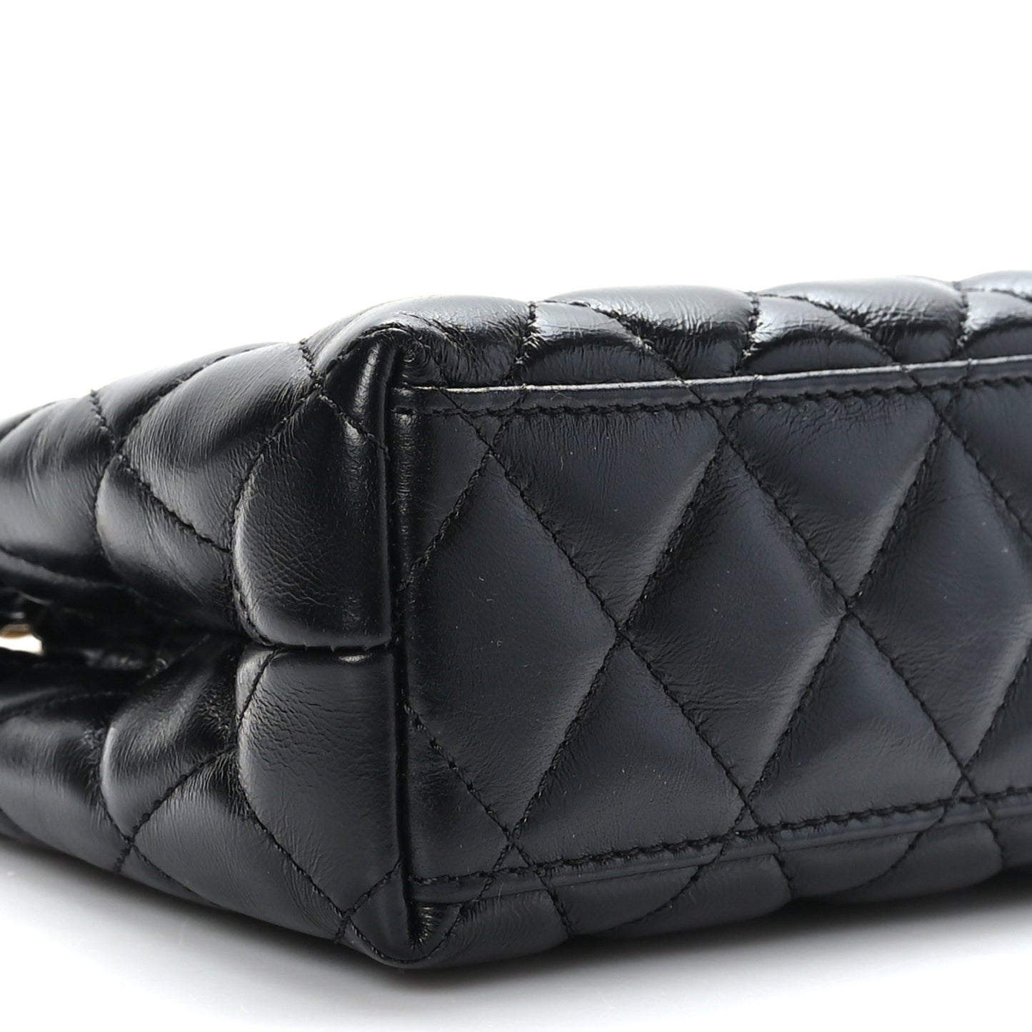 Shiny Aged Calfskin Quilted Nano Kelly Shopper Black
