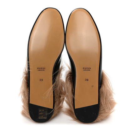 Gucci Patent Fur Womens Princetown Slippers 39 Black Natural 5 of 8
