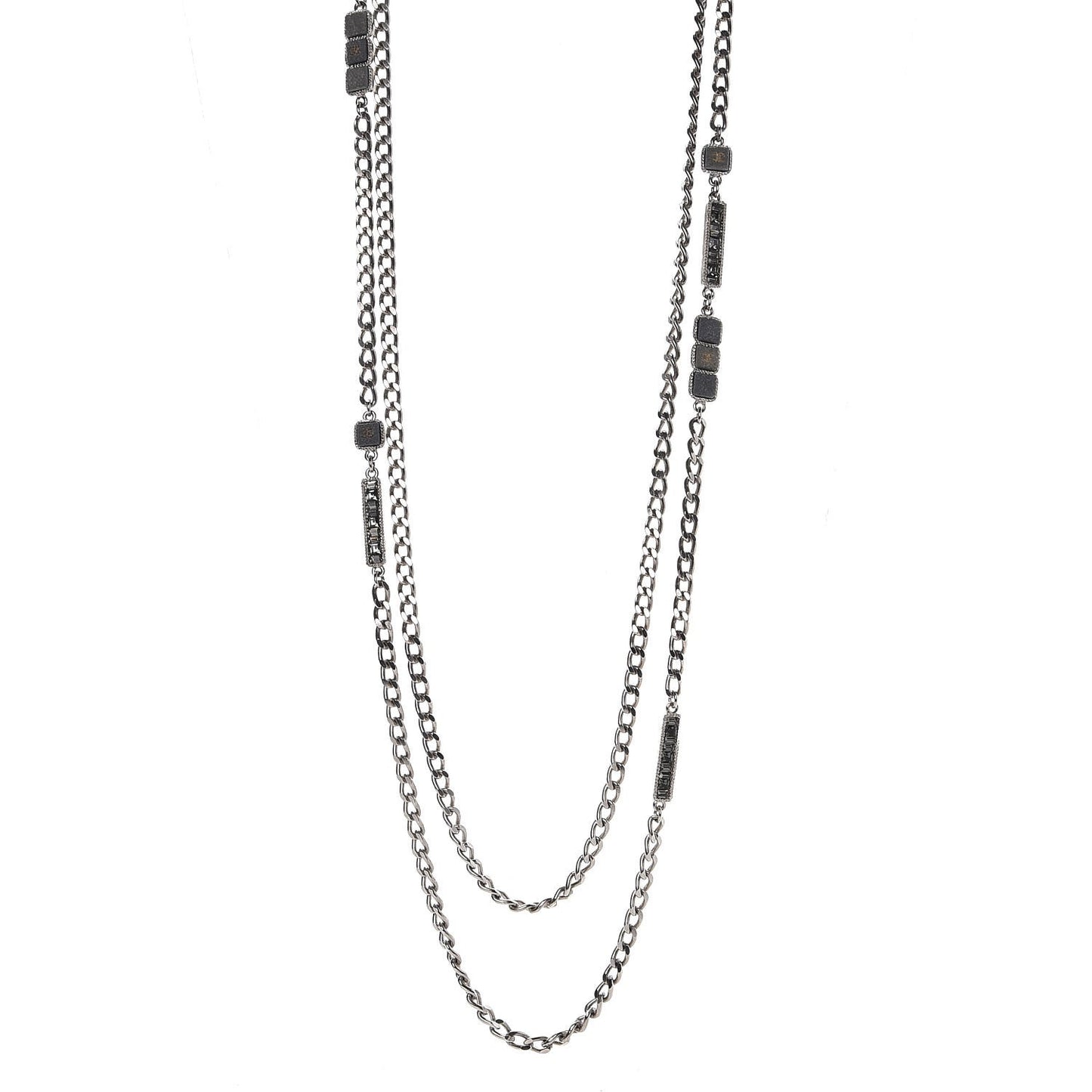 Crystal Baguette Stone Multi Strand Necklace Silver