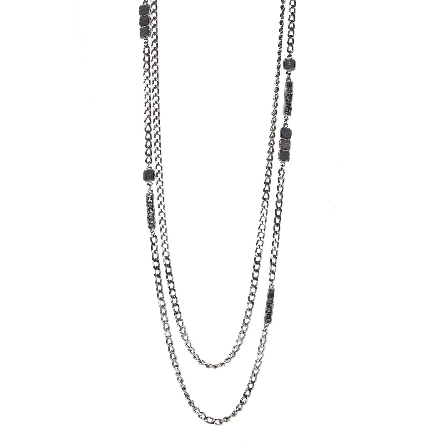 Chanel Crystal Baguette Stone Multi Strand Necklace Silver 1 of 7